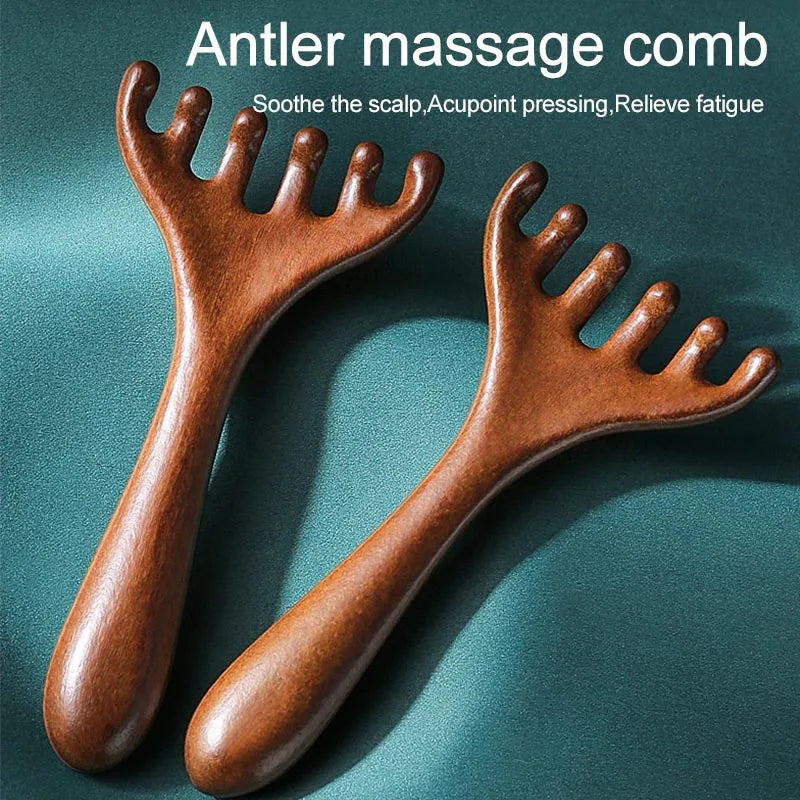 Pente Massageador Craniano de Madeira - Gua Sha e Relaxamento