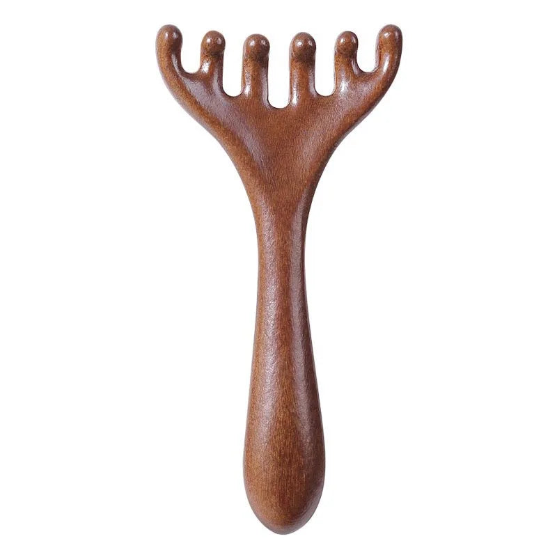 Pente Massageador Craniano de Madeira - Gua Sha e Relaxamento