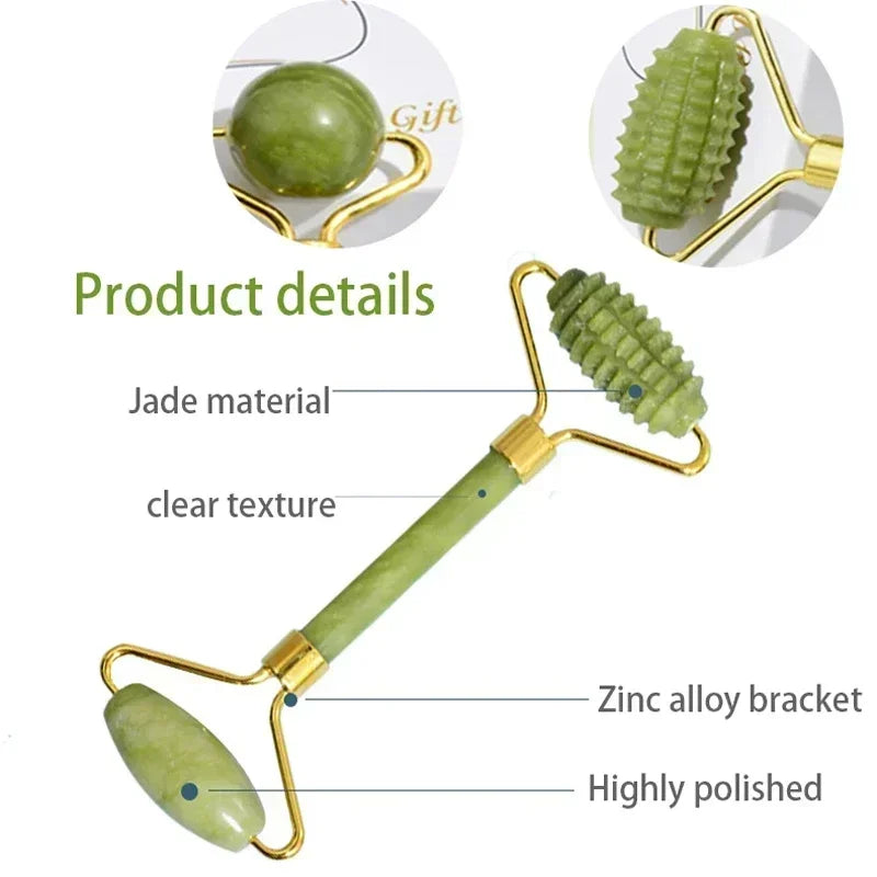 Rolo de Jade e Gua Sha Natural - Massagem Facial e Corporal