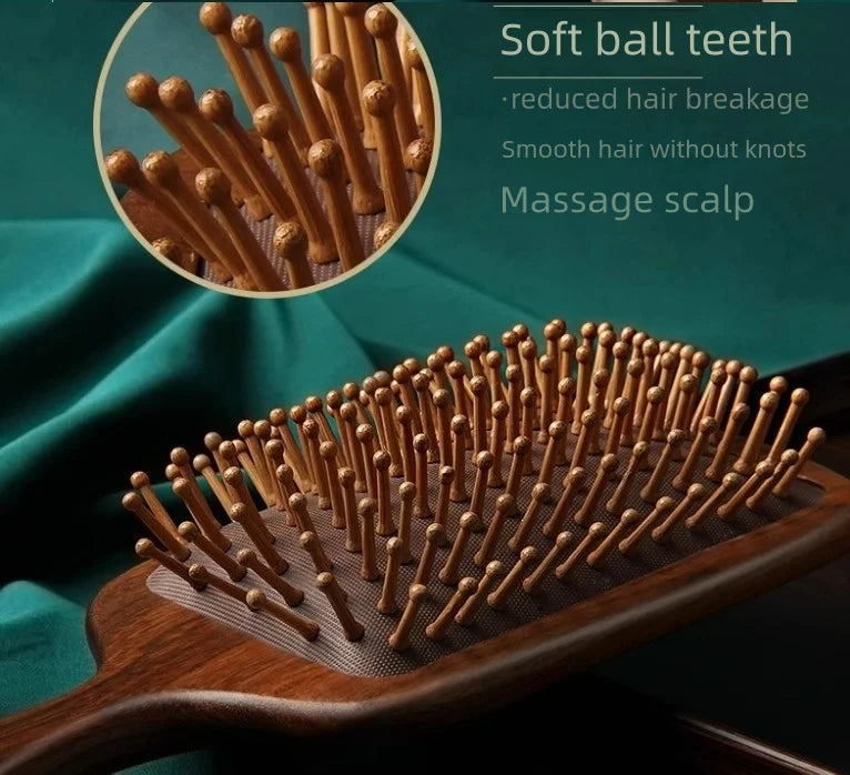 Pente Massageador de Sândalo com Almofada de Ar - Massagem Craniana
