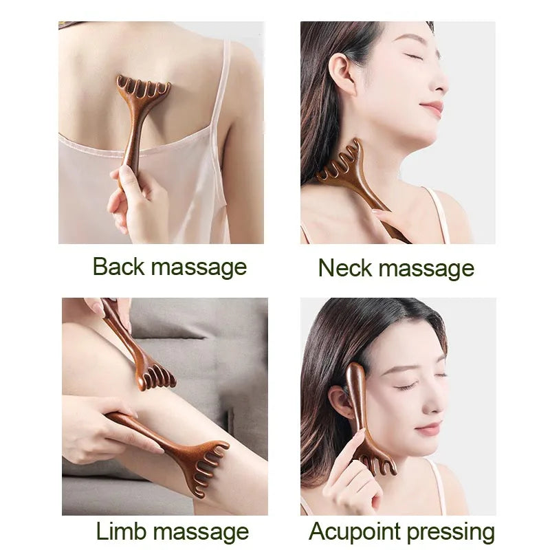 Pente Massageador Craniano de Madeira - Gua Sha e Relaxamento