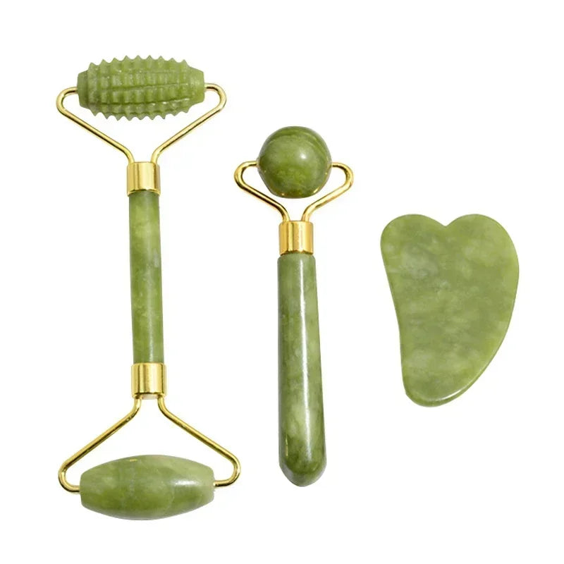 Rolo de Jade e Gua Sha Natural - Massagem Facial e Corporal
