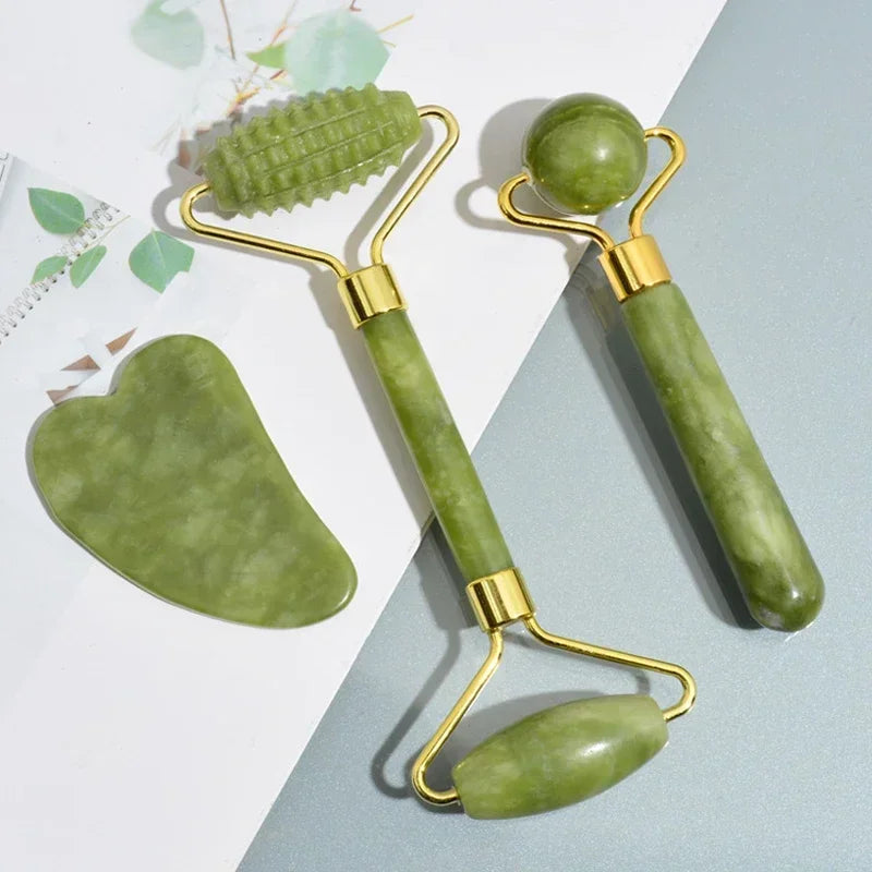 Rolo de Jade e Gua Sha Natural - Massagem Facial e Corporal