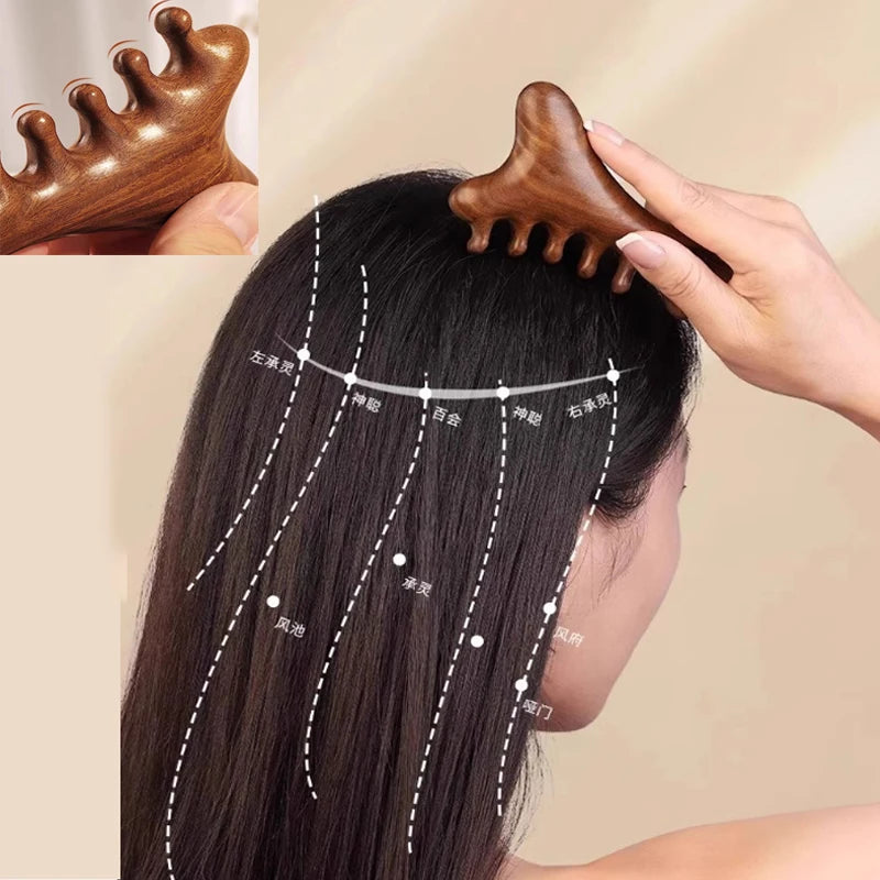 Kit Massageador 4 em 1 de Sândalo - Cabeça, Pescoço, Rosto e Acupontos