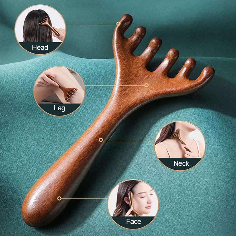 Pente Massageador Craniano de Madeira - Gua Sha e Relaxamento