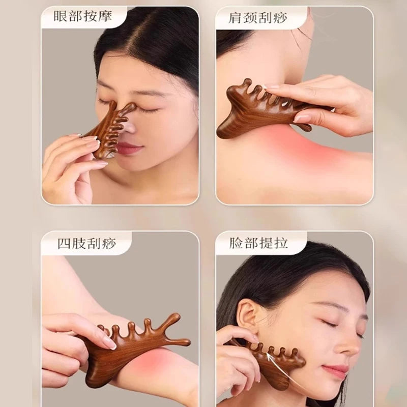 Kit Massageador 4 em 1 de Sândalo - Cabeça, Pescoço, Rosto e Acupontos