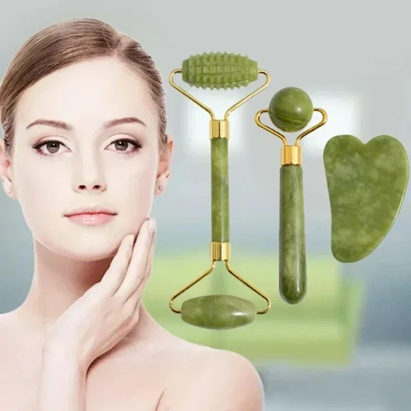 Rolo de Jade e Gua Sha Natural - Massagem Facial e Corporal