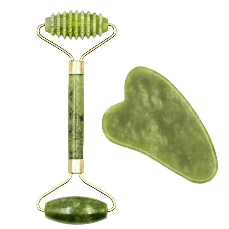 Rolo de Jade e Gua Sha Natural - Massagem Facial e Corporal