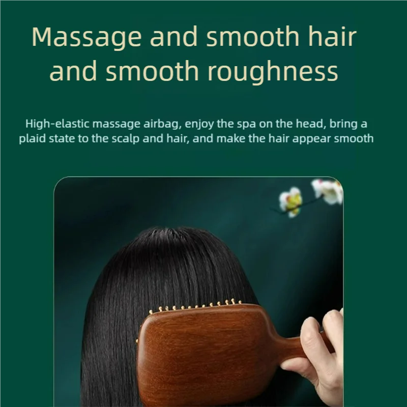 Pente Massageador de Sândalo com Almofada de Ar - Massagem Craniana