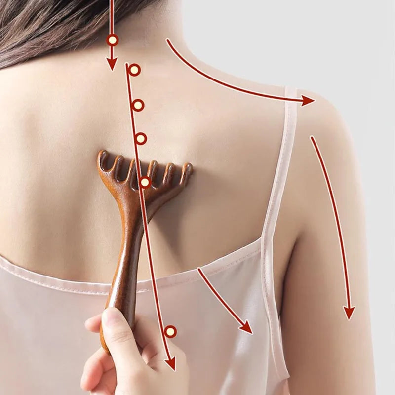 Pente Massageador Craniano de Madeira - Gua Sha e Relaxamento