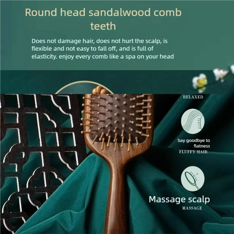 Pente Massageador de Sândalo com Almofada de Ar - Massagem Craniana
